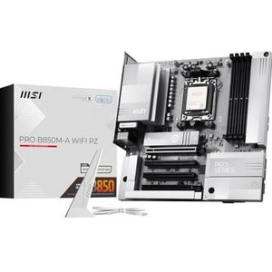 MSI PRO B850M-A WIFI PZ Moederbord, Back-connect mATX - Ondersteunt AMD Ryzen 9000/8000/7000 processors, AM5 - DDR5 geheugenboost (8200+ MT/s OC), PCIe 5.0 x16 & 4.0 x4, M.2 Gen5, Wi-Fi 7, 5G LAN EEN