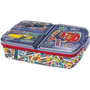 P:os 33708088 - Cars lunchbox voor kinderen met 3 compartimenten, plastic lunchbox met clipsluiting, snackbox voor kleuterschool, school en vrije tijd