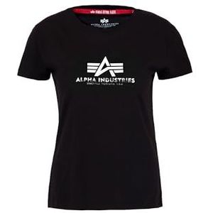 ALPHA INDUSTRIES New Basic T-shirt met print voor dames, 530-zwart/metaalzilver, XL
