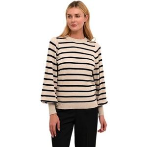 KAFFE Damestrui Light Knit Striped Crew Neck Regular Fit Lange Mouwen, Veren Grijs Melange/Zwart, S