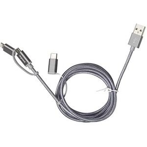 LEGRAND, Oplaadkabel 3-in-1 multi USB-kabel, Lightning + USB C + micro-USB-kabel voor iOS- en Android-apparaten, 5 V/2,1 A/12 W, kabellengte: 1,2 m, Apple Mfi-gecertificeerd, 050693