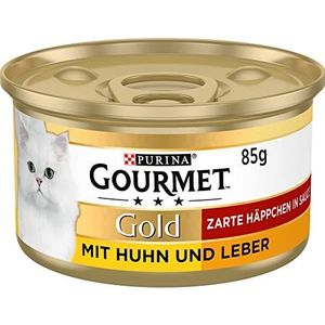 Gourmet Gold Fijne Hapjes in Saus Kattenvoer, Natvoer met Kip en Lever in Saus - 12x85g - (12 blikjes; 1,02kg)