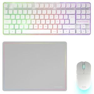 Mars Gaming MCPWTKL, Draadloze Gaming-Combo, DualPro Link 2.4GPRO-Technologie, TKL FRGB Rainbow Toetsenbord + RGB 3200DPI Muis met HUANO-schakelaars + Antislip Muismat 360x260mm, Wit, Portugees