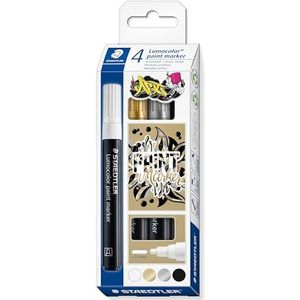 STAEDTLER 349 C4 Lumocolor acryl verf markers, 2,4 mm lijnbreedte - diverse kleuren (Pack van 4)