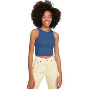 Trendyol Vrouwen Slim Bodycon Crew Neck Geweven Hemdje, marineblauw, M