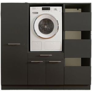 Laundreezy Wasmachinekast, waskast en multifunctionele kast, antraciet-wasmachine-overbouwkast, TÜV-gecertificeerd, met veel opbergruimte, houtmateriaal, 167,5 x 162 x 67,5 cm