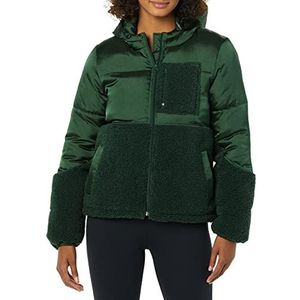 Amazon Essentials Sherpa Pufferjas voor dames, donkergroen glanzend, XXL