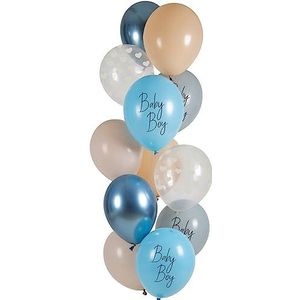 Folat 25159 Ballonnen set latex boy 33 cm - 12 stuks - voor geboorte jongens welkom thuis baby receptie decoratie voor familiefeest, blauw