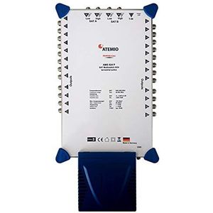 Atemio AMS924P Power-Line Multischakelaar, 2 satellieten voor maximaal 24 deelnemers/receivers (UHD, 4K, HDTV, actieve terrestrik) wit/blauw