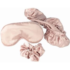 PARSA Beauty Schoonheidsslaapset 3-delig - satijnen slaapmasker, anti-kroes slaapmuts, bonnet, satijnen crunchie - haarverzorgingsset, anti-kroes, haarbescherming, reisslaapmasker, voor een gezonde