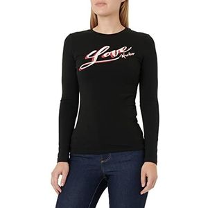 Love Moschino Dames Tight-Fitting Lange Mouwen met Brand Signature Print T-shirt, zwart, 42