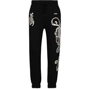 HUGO Dichardson joggingbroek voor heren van katoen-terry met paisley-patroon, zwart 1, XL