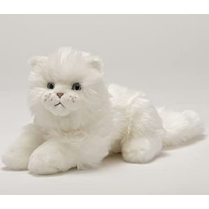 LA PELUCHERIE - Knuffeldier kat Oscar liggend 30 cm – wit – handgemaakt – Frans merk