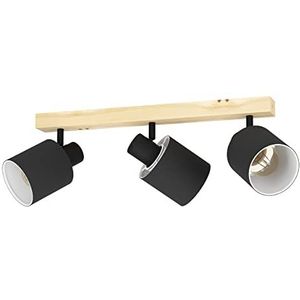 EGLO Plafondlamp Batallas met 3 spots, plafondspot scandinavisch, lamp plafond van hout, textiel en metaal voor woonkamer en slaapkamer, plafondverlichting in natuur, zwart en wit, E27 fitting