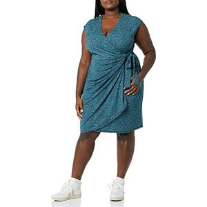 Amazon Essentials Klassieke wikkeljurk met kapmouwen voor dames (verkrijgbaar in grote maten), blauw madeliefje, 1x