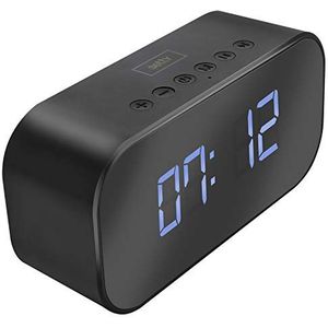 Setty, Mirror Clock radiowekker met bluetooth-luidspreker, looptijd 5 uur in combinatie met controletoetsen, AUX-ingang + micro-SD-speler, spiegeldesign, led-display, zwart
