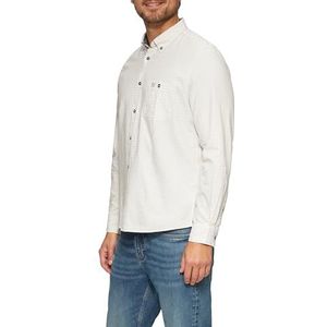 s.Oliver - Overhemd - Taupe/Wit - Katoen - Geruit, Knoopsluiting, Lange Mouw