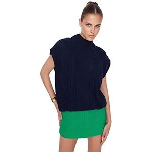 TRENDYOL Dames Fisherman Collar Knitwear Sweater, Navy Blue, S, donkerblauw, S
