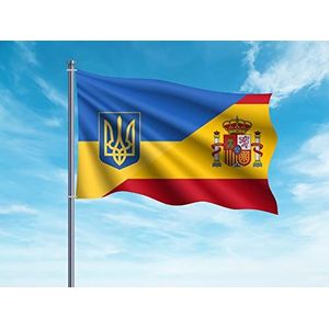 Oedim Vlag van Oekraïne en Spanje met wapen, 150 x 85 cm, incl. 2 metalen ogen, waterdicht, stof, kleuren, geel, rood, blauw en rood