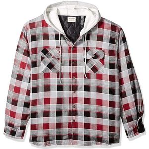 Wrangler Authentics Men's Long Sleeve Quilted Lined Flannel Shirt Jacket with Hood, Biking Red, X-Large