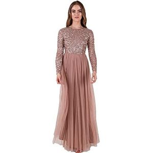 Maya Deluxe Damesjurk voor bruiloft, Guest Plus size, Empire High Waist Sequins Long Sleeve Evening Bridesmaid bruidsmeisjesjurk, Pale Mauve, 54 NL