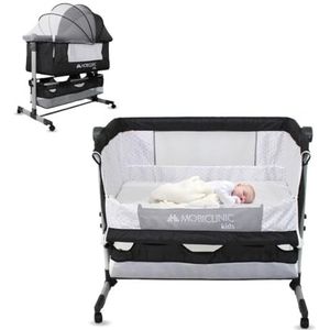 Mobiclinic® Kids, 3-in-1 wieg, co-sleeping wieg, wipstoeltje, wieg met verstelbare helling, in 3 niveaus verstelbare hoogte, tot 20 kg, 360º wielen, klamboe, opbergmand