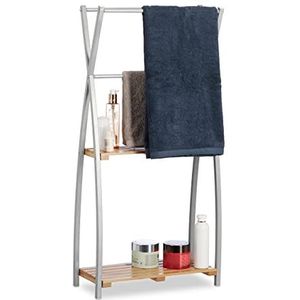 Relaxdays handdoekrek vrijstaand - 2 planken - handdoekhouder - handdoekdrager X-design