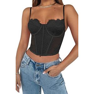 Dealmore Korset-top, met kant en spaghettibandjes, croptop, bustier, Zwart, M