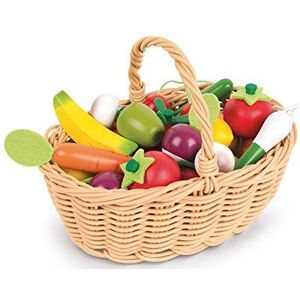Janod - 24-Piece Fruits and Vegetables Basket - Imitation Shopping Basket - Ideal for Playing Merchandising - From 3 Years Old, J05620
