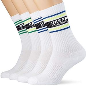 Urban Classics Unisex sokken Logo Stripe Socks 4-pack, gestreepte sportsokken met logo, wit + blauw + groen + neongeel, maten 35-50, wit & blauw & groen & neongeel, Small