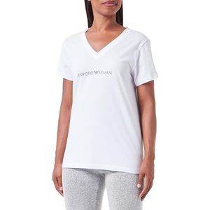 Emporio Armani Dames Vrouwen Vrouwen V-hals Iconic Logo Band T-Shirt, wit, S