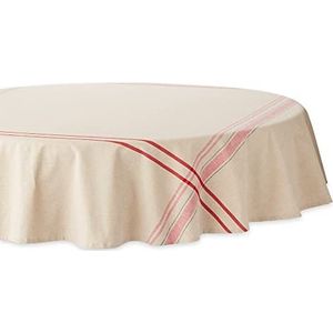 DII Franse Stripe Eettafel Collectie Boerderij Stijl Tafelkleed, 70 Inch Rond, Taupe/Rood
