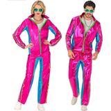 Widmann - Trainingspak, roze metallic, jaren 80-outfit, joggingpak, bad-knop outfit, carnavalskostuums
