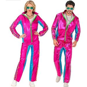 Widmann - Trainingspak, roze metallic, jaren 80-outfit, joggingpak, bad-knop outfit, carnavalskostuums