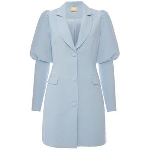 Swing Fashion Blauwe jurk Miriam jurk met snit van het jasje 38 (M) met pofmouwen | ideaal voor feestjes, recepties, communies, doopfeesten of bruiloften, blauw, 38
