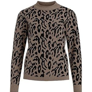 Object OBJRAY L/S Knit AOP NOOS trui voor dames, Fossil Black Jaquard voor kleine dieren, L, Fossil Black Jaquard voor kleine dieren, L