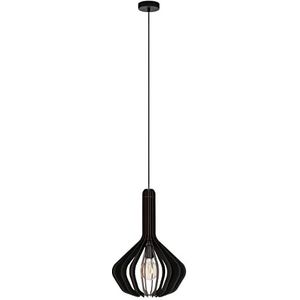 EGLO Hanglamp Velasco, pendellamp boven eettafel, lamp hangend voor woonkamer en eetkamer, eettafellamp van hout en metaal in zwart, E27 fitting