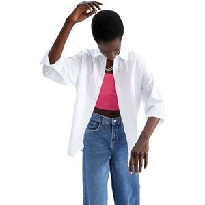 DeFacto Dameshemd van katoenweefsel met lange mouwen, wit, L