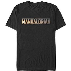 Star Wars Unisex Mandalorian Tekst Logo Organic Short Sleeve T-Shirt, zwart, L