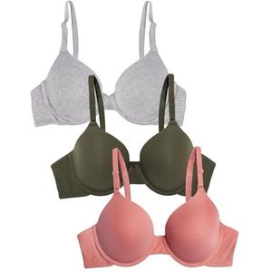 Fruit of the Loom Dames T-shirt-beha, ondoorzichtig, Desert Dusk/Grey Heather/Olive, 85C (verpakking van 3), Desert Dusk/Grey Heather/Olive, 85C