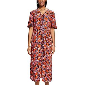 ESPRIT Midi-jurk met korte mouwen en bloemenpatroon, Donkerblauw, 34