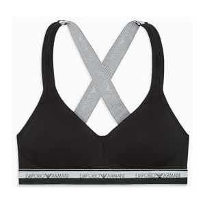 Emporio Armani Stretch Katoen Logoband Gewatteerde Bralette Zwart, Zwart, XS