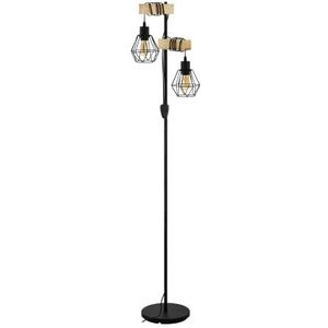 EGLO staanlamp TOWNSHEND 5, 2 lichtbronnen, Vintage staanlamp met industrieel ontwerp, retro staanlamp van staal, kleur: zwart, bruin, fitting: E27, incl. schakelaar