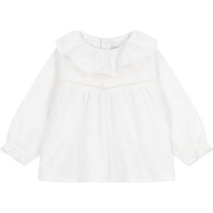 Petit Bateau Babyblouse van katoenen popeline, lange mouwen, met geborduurde kraag, Ecu, 12 Maanden