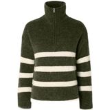 SELECTED FEMME SLFMALINE LS Knit Half Zip NOOS, Kalamata/Stripes: berk, XS