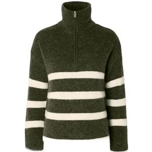 SELECTED FEMME SLFMALINE LS Knit Half Zip NOOS, Kalamata/Stripes: berk, XS