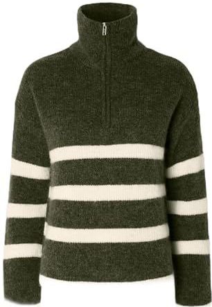 SELECTED FEMME SLFMALINE LS Knit Half Zip NOOS, Kalamata/Stripes: berk, XS