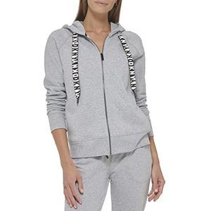 DKNY Dames Sport Women's Two Tone Logo Drawcord Zip Hoodie Cardigan Sweater, Pearl Grey Heather, M