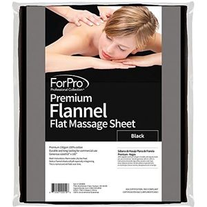 ForPro Premium flanellen plat laken voor massagetafels, ultralicht, vlek- en kreukbestendig, 160 cm B x 254 cm L, zwart