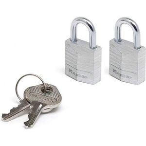Master Lock 9120EURTCC Set van 2 massief aluminium hangsloten met sleutel, grijs, 2 x 3,4 x 1,4 cm
